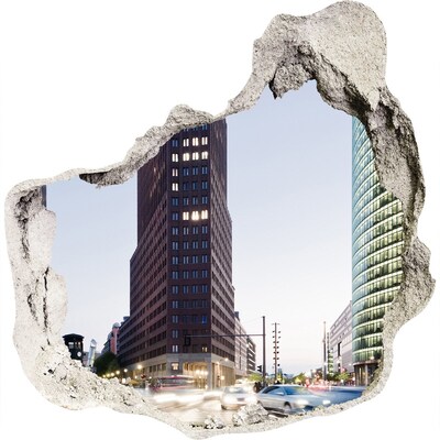 Zelfklevende muursticker 3D gat Uitzicht op de moderne stad