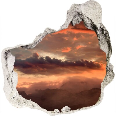 3D muursticker effect gat in de muur Zonsondergang in de bergen