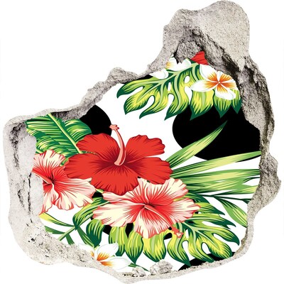 3D muursticker effect gat in de muur Tropisch paradijs met bloemen