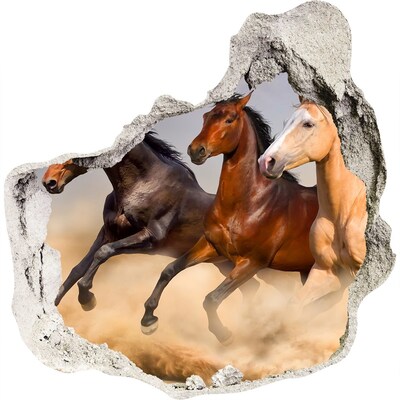 3D wandsticker gat in de muur Galopperende paarden in het wild