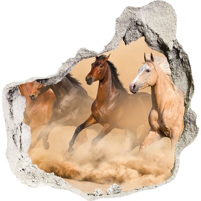Zelfklevende muursticker 3D gat Galopperende paarden in het wild
