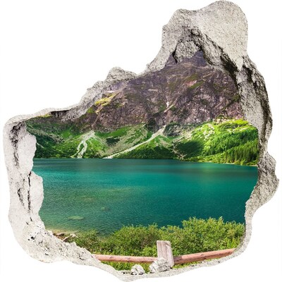 Zelfklevende muursticker 3D gat Berglandschap aan het meer