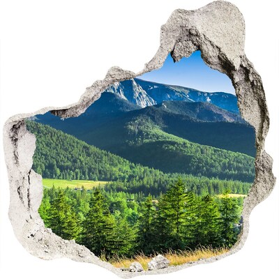 3D wandsticker gat in de muur Berglandschap door een gat in de muur