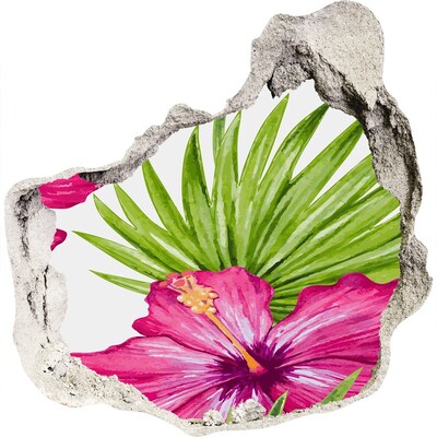 3D muursticker effect gat in de muur Tropisch paradijs met hibiscus