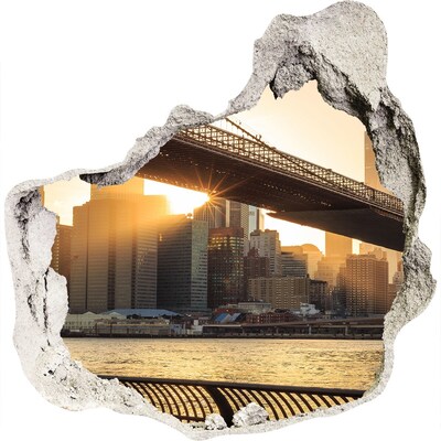 Zelfklevende muursticker 3D gat Brug in de ondergaande zon