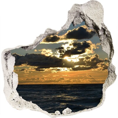 3D muursticker effect gat in de muur Zonsondergang boven de zee