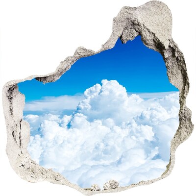 3D muursticker effect gat in de muur De hemel is vol wolken.