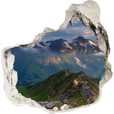 3D wandsticker gat in de muur Berglandschap achter het gat in de muur