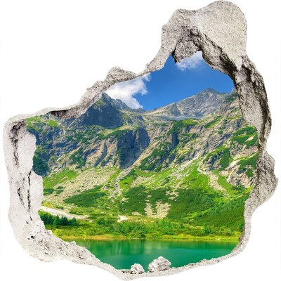 Zelfklevende muursticker 3D gat Bergpanorama met een meer