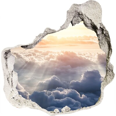 Zelfklevende muursticker 3D gat De hemel is vol wolken.