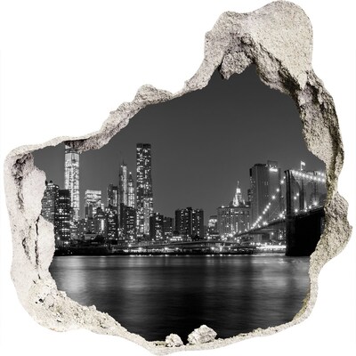 Zelfklevende muursticker 3D gat De skyline van New York in zwart-wit.