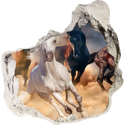 3D muursticker effect gat in de muur Galopperende paarden dwars door de muur