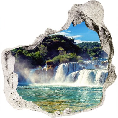 3D muursticker effect gat in de muur Watervallen in het paradijs