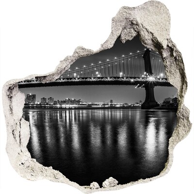 Zelfklevende muursticker 3D gat Manhattan Bridge 's nachts