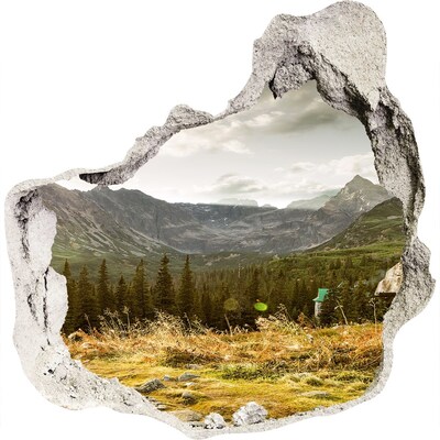 3D wandsticker gat in de muur Berglandschap door een gat in de muur