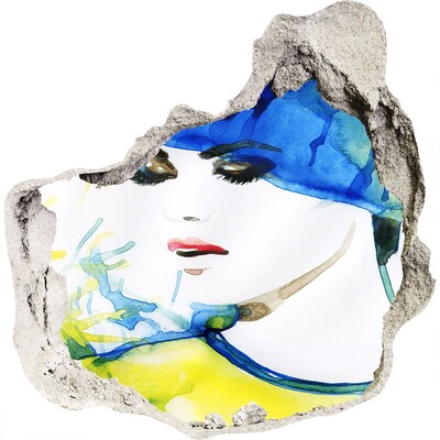 Zelfklevende muursticker 3D gat Vrouw met een blauwe hoed