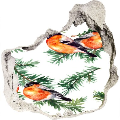 Zelfklevende muursticker 3D gat Vogels tegen een groene achtergrond