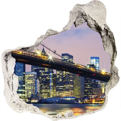 Zelfklevende muursticker 3D gat Brooklyn Bridge 's nachts