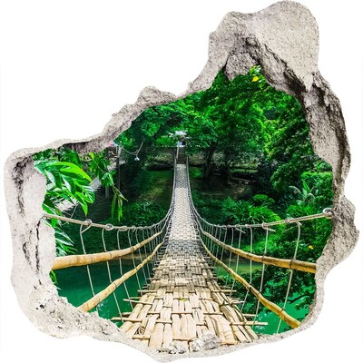 3D muursticker effect gat in de muur Brug in de jungle