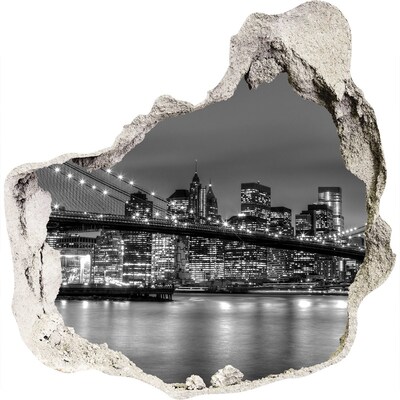 3D wandsticker gat in de muur De skyline van New York 's nachts