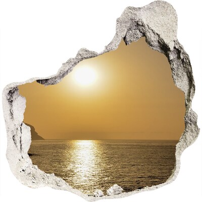 Zelfklevende muursticker 3D gat Zonsondergang boven de zee