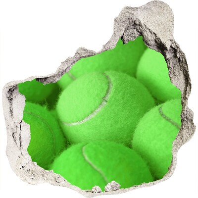 3D muursticker effect gat in de muur Groene tennisballen achter de muur