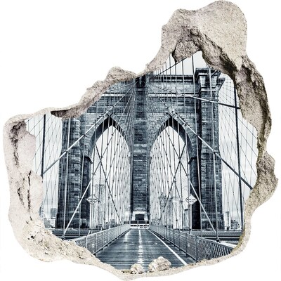 3D wandsticker gat in de muur Brooklyn Bridge in zwart-wit