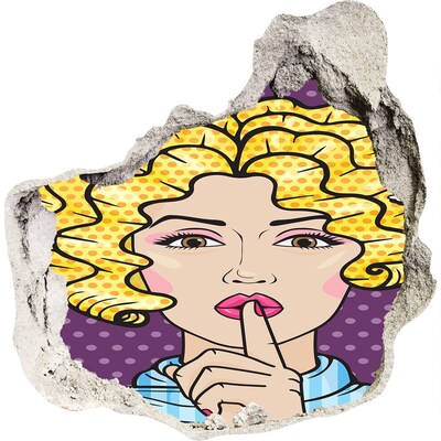 3D muursticker effect gat in de muur Een vrouw met een mysterieuze glimlach