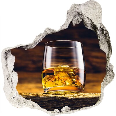 Zelfklevende muursticker 3D gat Een glas whisky met ijs.