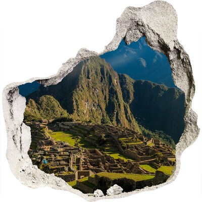 3D muursticker effect gat in de muur Inca-monumenten in Machu Picchu