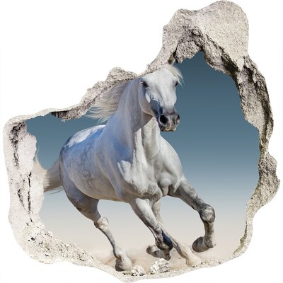 3D wandsticker gat in de muur Een wit paard op de vlucht