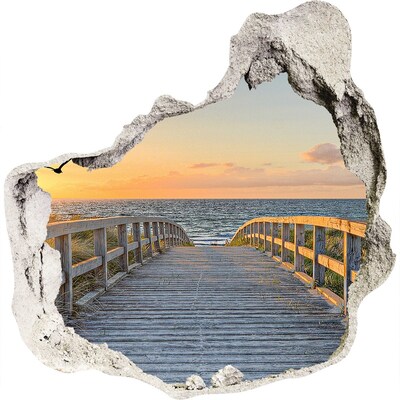 3D wandsticker gat in de muur Zonsondergang boven de zee