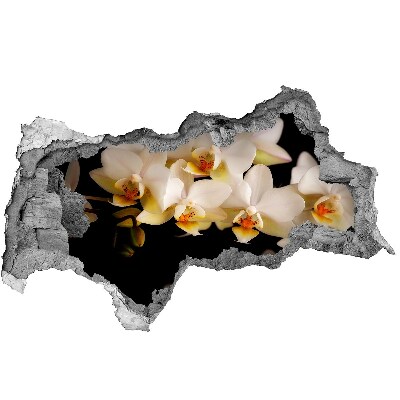 Zelfklevende muursticker 3D gat Orchideeën bloeien in de ruïnes.