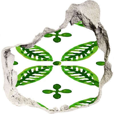 Zelfklevende muursticker 3D gat Groene plant in een gat in de muur