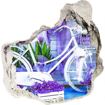 Zelfklevende muursticker 3D gat Een fiets in een tuin vol bloemen