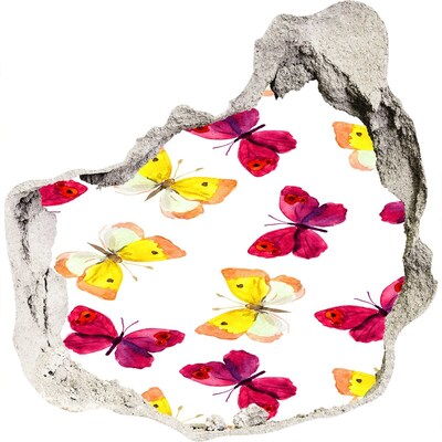 3D wandsticker gat in de muur Vlinders in de bloementuin