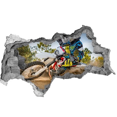 3D wandsticker gat in de muur Motocross in actie