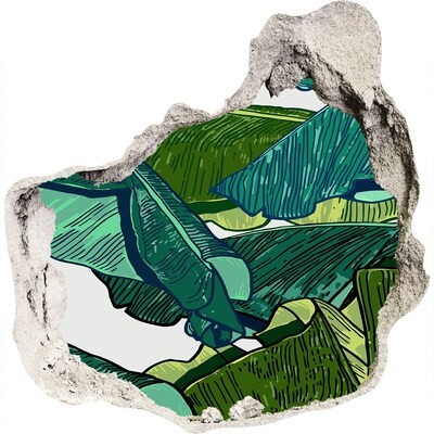 3D wandsticker gat in de muur Tropische tuin met bananenbladeren