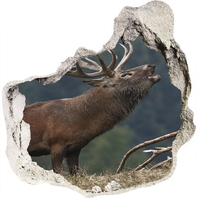 3D muursticker effect gat in de muur Herten in een berglandschap