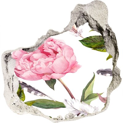 3D muursticker effect gat in de muur Bloemenmuurschildering door een gat in de muur