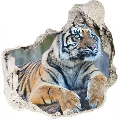 Zelfklevende muursticker 3D gat Tijger in het wild