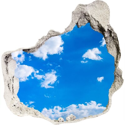 3D muursticker effect gat in de muur Blauwe lucht met wolken