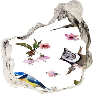 Zelfklevende muursticker 3D gat Lentelandschap met vogels