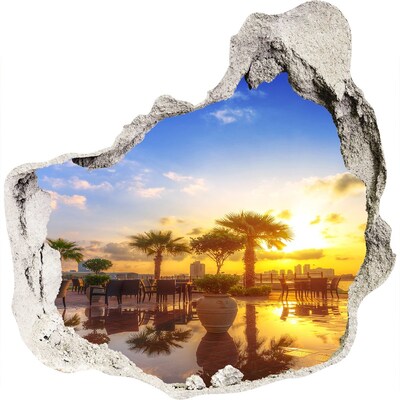 3D muursticker effect gat in de muur Zonsondergang in de tropen
