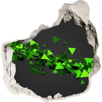 Zelfklevende muursticker 3D gat Groene geometrie in een gat in de muur