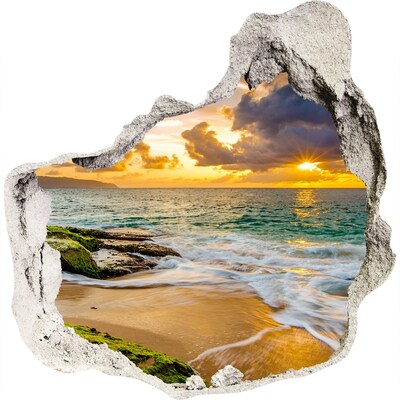 3D wandsticker gat in de muur Zonsondergang boven de zee