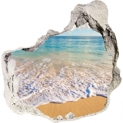 Zelfklevende muursticker 3D gat Caribisch strand door een gat in de muur