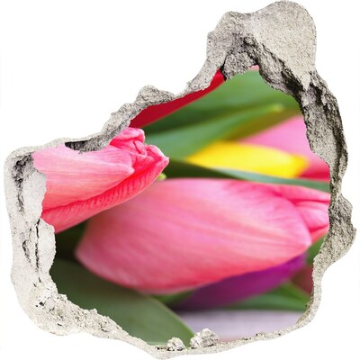 3D muursticker effect gat in de muur Een bloemenparadijs achter de muur.