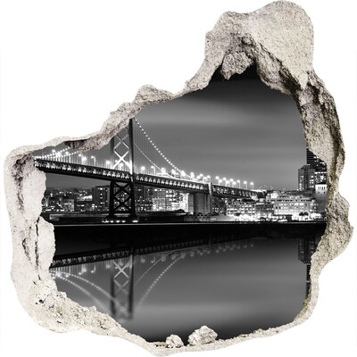 3D wandsticker gat in de muur Golden Gate Bridge 's nachts