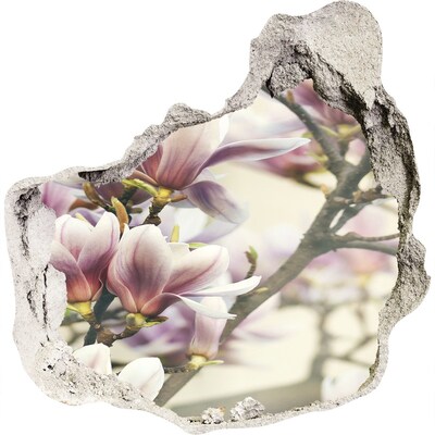 Zelfklevende muursticker 3D gat Magnoliabloemen in een beschadigde muur